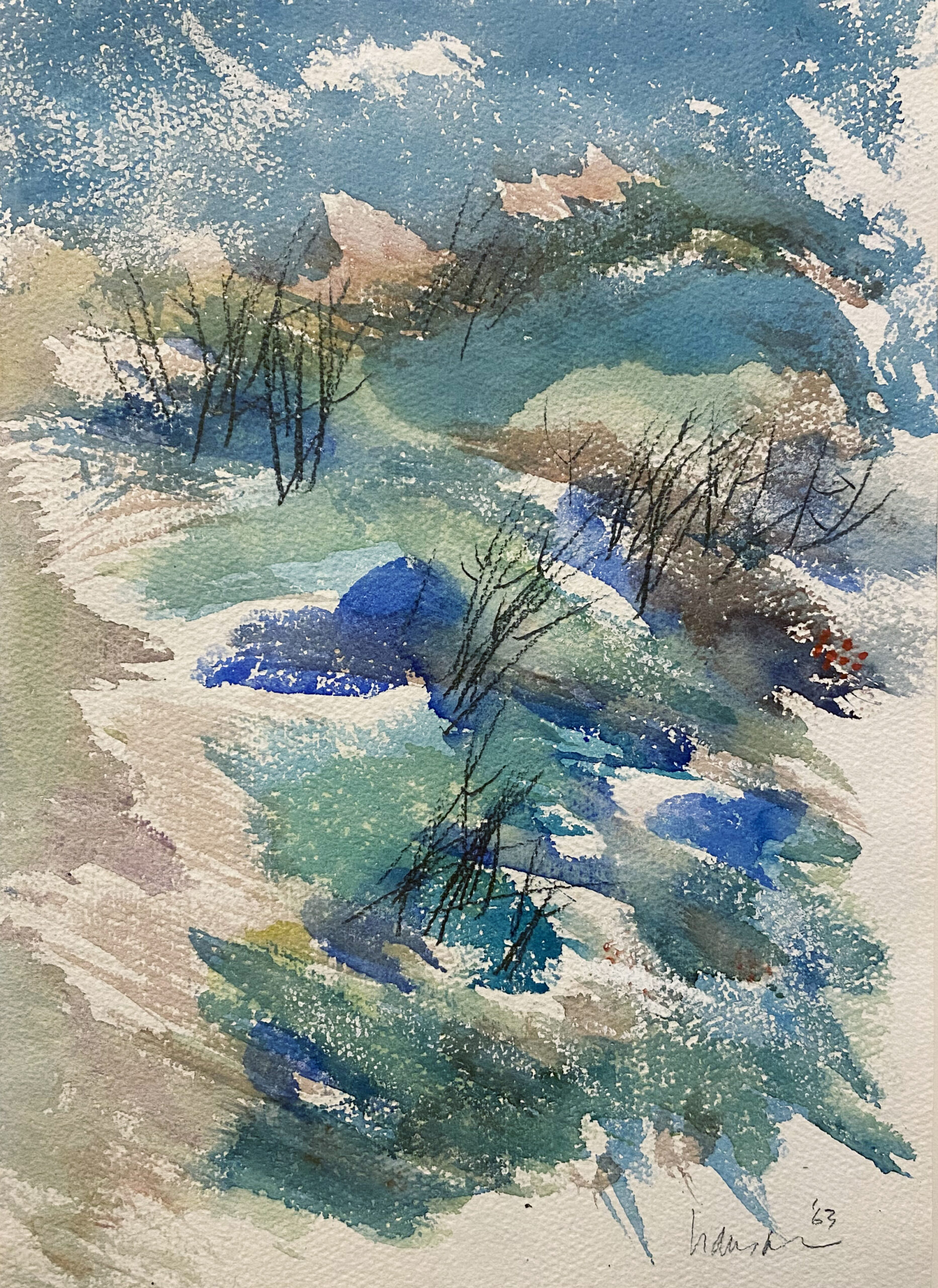William P. Hanson (American, 1928–2017), Grasses, Branches, and Shore, Maine, 1963/1969, watercolor, pencil, and crayon, 14 x 10 inches. Gift of Professor Cortland Eyer, 88.7, AS B056